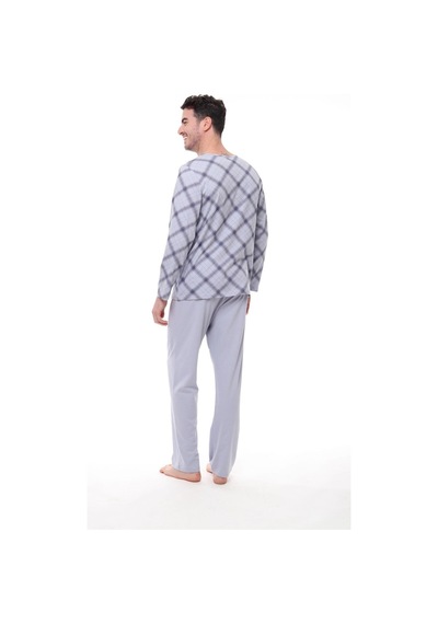 Pijadore 1407 Erkek Büyük Beden Uzun Kollu Kareli Düğmeli Pijama Takım 001