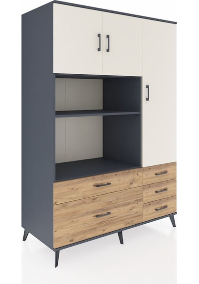 Kronos Dolap 7 Raflı 5 Çekmeceli 3 Kapaklı 132x59x195 Antrasit-aytaşı/çam Aytası/atlas Çam