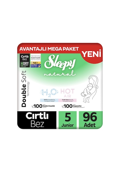 Sleepy Natural Double Soft Avantajlı Mega Paket Bebek Bezi 5 Numara Junior 96 Adet