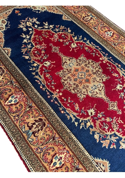 El Dokuma Sıfır Bünyan Halısı 92x180 Lacivert Kırmızı İnce %100 Yün Halı