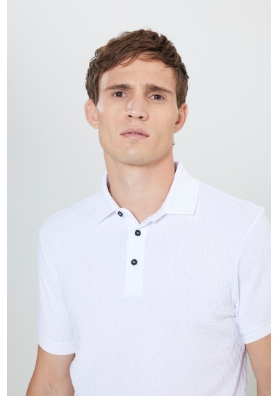 AC&Co / Altınyıldız Classics Erkek Beyaz Slim Fit Dar Kesim Polo Yaka Jakarlı Tişört Beyaz AC&Co / Altınyıldız Classics Erkek Beyaz Slim Fit Dar Kesim Polo Yaka Jakarlı Tişört Beyaz