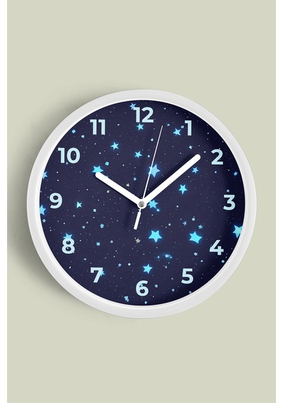 Soyut Yıldızlı Modern Tasarım Duvar Saati - 25cm - Önü Camlı Beyaz Kasa - Sessiz Mekanizma-jh0730 Beyaz