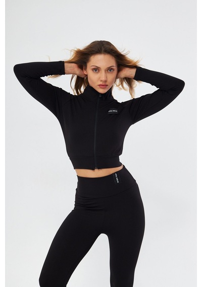 Lesa Wear Fitilli Içi Polarlı Yumuşacık Şardonlu Kaşkorse Crop Likralı Hırka Siyah