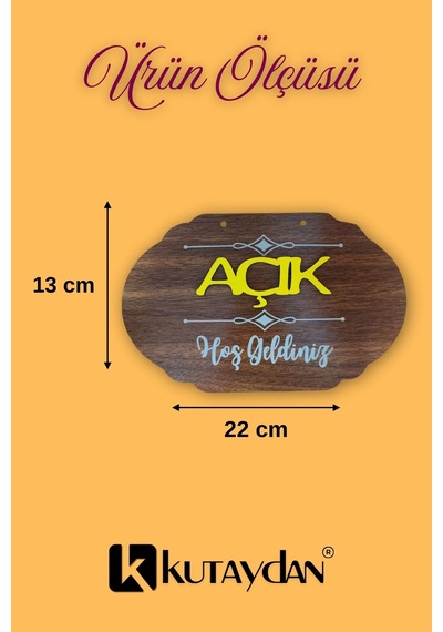Dekoratif Ahşap Çift Taraflı 2d Açık-kapalı Yazısı - Ceviz