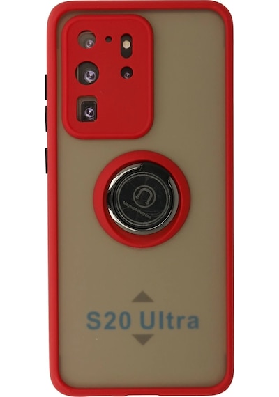 Newface Samsung Galaxy Uyumlu S20 Ultra Kılıf Montreal Yüzüklü Silikon Kapak Semeglbl - 35 - Kırmızı