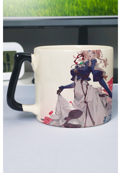 Violet Evergarden Anime Baskılı Seramik Lüks Kupa 1 Adet Özel Siyah Kulp Dalga Kulp V3d Çok Renkli