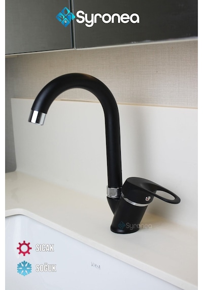 Kısa Siyah Mix Lavabo Bataryası Aç Kapa Banyo Lavabo Musluk Siyah