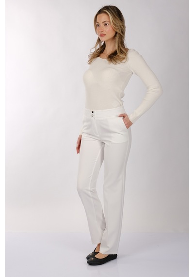 Modiva Minimalist Yüksek Bel Regular Fit Kadın Pantolon - Günlük & İş Ekru