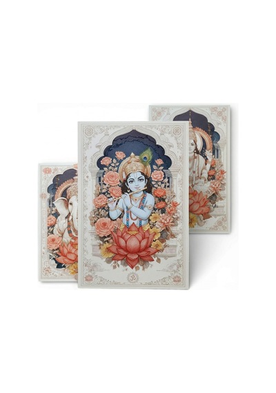Bohem Hint Tanrıları Ahşap Tablo Serisi - 3 Parça Spiritüel Duvar Sanatı Seti - Ganesha, Vishnu, Krishna Özel Baskı Tablo