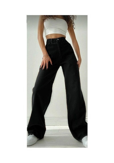 Woddi Nvn Hsn Cnk Extra Yüksek Acaip Solmaz Siyah Salaş Jeans Palazzo Pantolon New Sezon