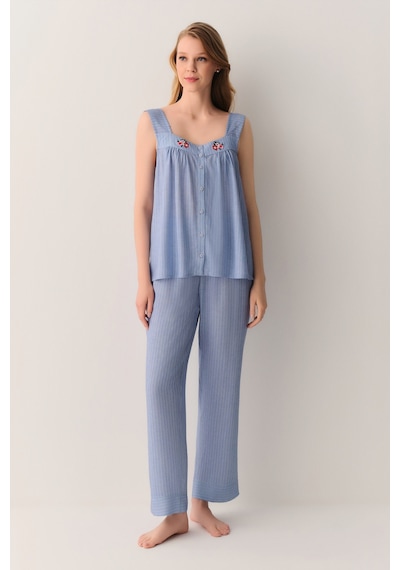 Suwen Almira Gömlek Yaka Pijama Takımı Sh26540660b1196 Mavi