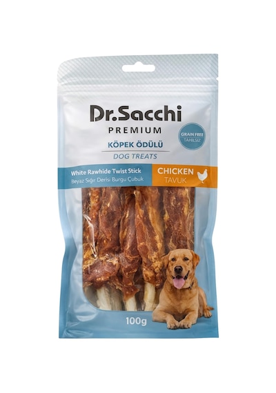 Dr.sacchi Premium Tavuklu Beyaz Sığır Derisi Burgu Çubuk Tahılsız Köpek Ödülü 5" 20 Gr 5'li