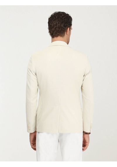 Kip Ekru Düz Slim Fit Örme Ceket 001