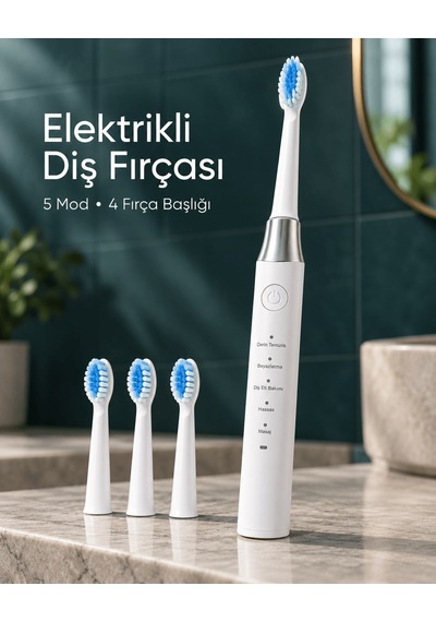 Değiştirilebilir Başlıklı Beyaz Elektrikli Diş Fırçası 5 Mod Ve 3
