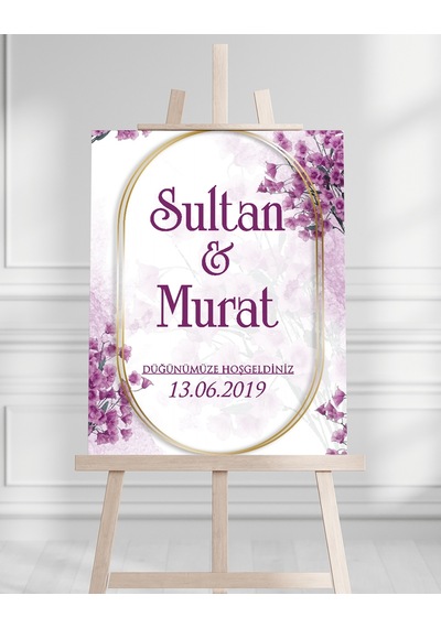Söz Nişan Düğün İçin 50x70 Karşılama Panosu - Renkli Çiçek Tasarımlı 10 Beyaz