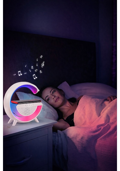 Forlife Fl-8093 G Tasarım Akıllı Gece Lambası Wireless Şarjlı Bluetooth Speaker 321-6 Beyaz
