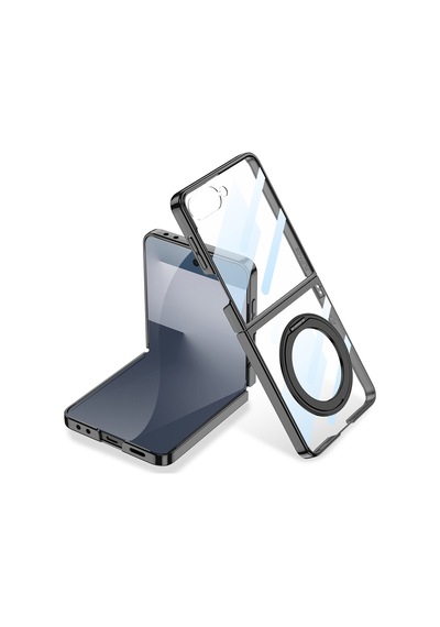 Zore Galaxy Z Flip 7 M-safe Şarj Özellikli Zore Kıpta Kpt-02 Standlı Kapak - Siyah