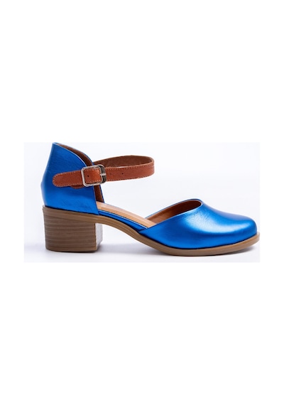 Analin Shoes Kadın Hakiki Deri Burnu Kapalı Bilekten Bağlı Sandalet Mavi Kristal