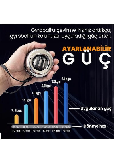 Upway Metal Gyro Ball El Bilek Egzersiz Topu Led Işıklı Kol Kuvvet Güç Topu Powerball