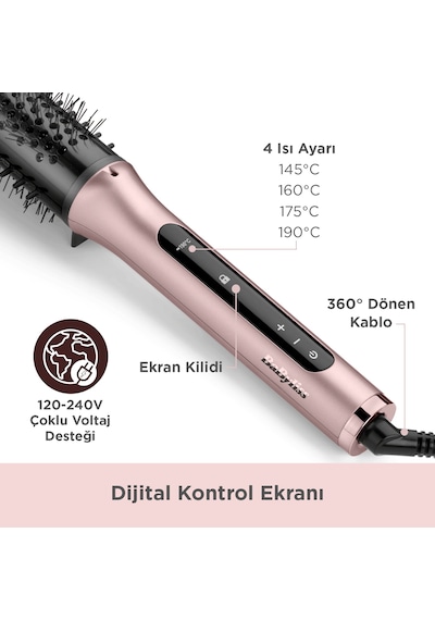 Babyliss Volume Boost İyon Etkili 4 Isı Ayarlı Seramik Isıtıcı Gövdeli Termal Saç Fırçası Pembe Hsb200e