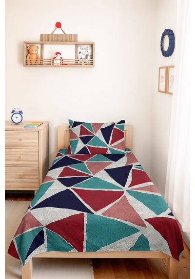 Geometrik Turkuaz Genç Odası Tek Kişilik Pike Takımı - Modern Bordo 160x220 Cm Kapitone Yatak Örtüsü Kırsal Halı Akışı