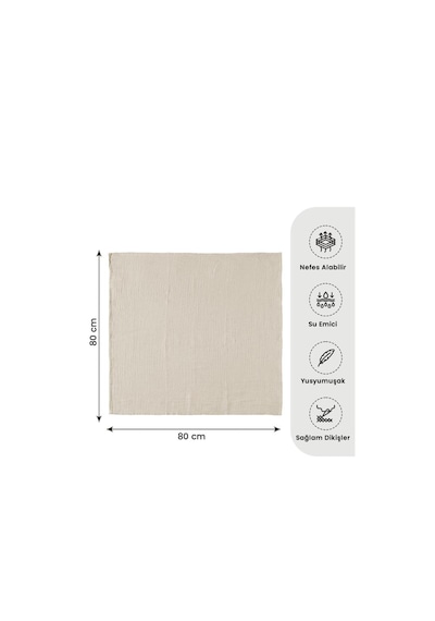 4 Katlı Çok Amaçlı Müslin Örtü & Battaniye %100 Pamuk, Oeko-teks Sertifikalı 80x80 Cm Bej