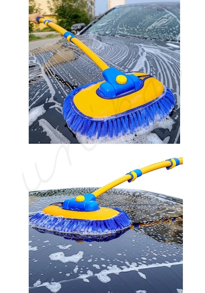 Yeni Tasarım Teleskopik Saplı Araç Yıkama Süpürgesi Makarna Uçlu Uzatılabilir Yaylı Mikrofiber Fırça -sarı Mavi 1 Adet