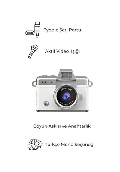 Mini Dijital Kamera Boy 3,5 4,5 Cm Yüksek Çözünürlüklü 1280 720 Hd Ekranlı Beyaz Renk