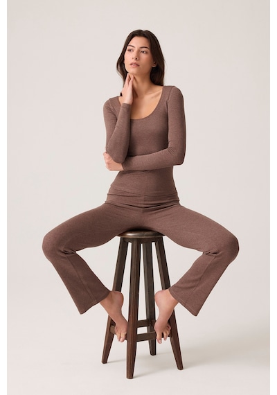 Los Ojos X Ece Kahverengi Modal Kumaşlı Uzun Kollu Eşofmanlı Pijama Takımı Ribbed Pj2 Kahverengi Kahverengi
