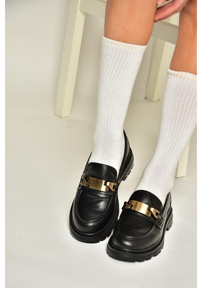 Fox Shoes T820515109 Siyah Makosen Kadın Ayakkabı Siyah-suni Deri Siyah