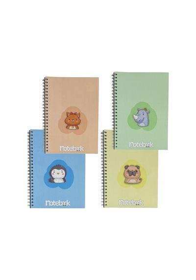 A5 Spiralli Sevimli Defter 40 Yaprak 4'lü Tamamı Çizgisiz