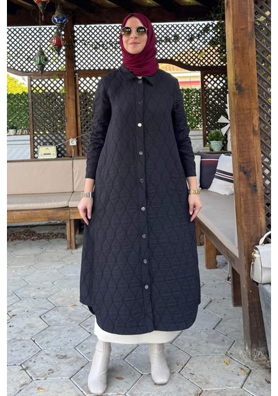 Rabia Şamlı Elmas Kapitone Kap Siyah Çok Renkli
