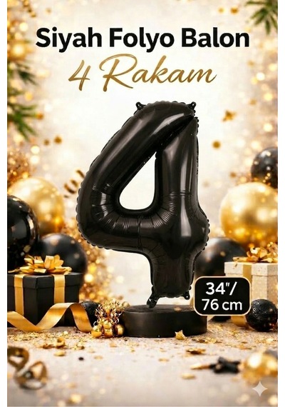 34" Folyo Rakam 76cm "4" Siyah / Black Siyah