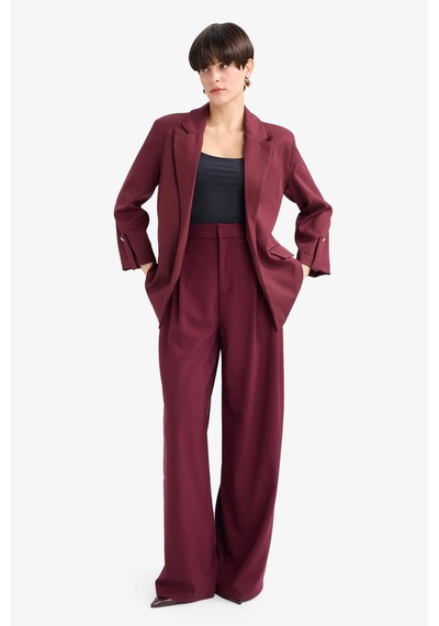 Defacto Wide Leg Çift Cepli Yüksek Bel Uzun Boy Pantolon F8213ax25aubr34 Bordo