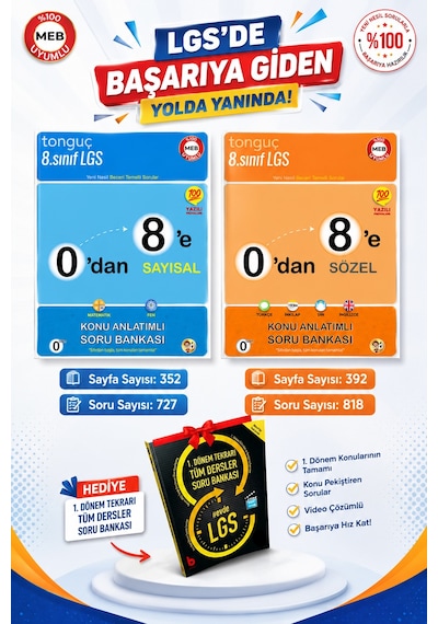 Tonguç Akademi 8. Sınıf 0'dan 8'e Hazırlık Seti + 1. Dönem Tekrar Kitabı
