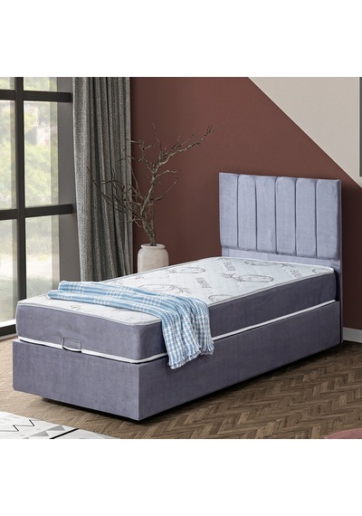 Cesur Tek Kişilik Baza Başlık Letto Yatak Seti Açık Gri 90 x 190