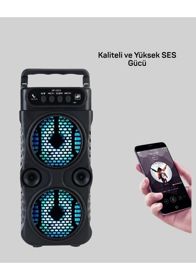 Hubrendy Tekno Kablosuz Led Işıklı Bluetooth Hoparlör Fm Radyolu, Mikrofon Girişli