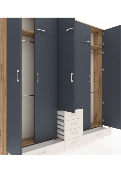 Arges Dolap 6 Raflı 6 Çekmeceli 4 Askılı 220x30x243 Çam-antrasit/aytaşı Antrasıt/aytası Arges Dolap 6 Raflı 6 Çekmeceli 4 Askılı 220x30x243 Çam-antrasit/aytaşı Antrasıt/aytası