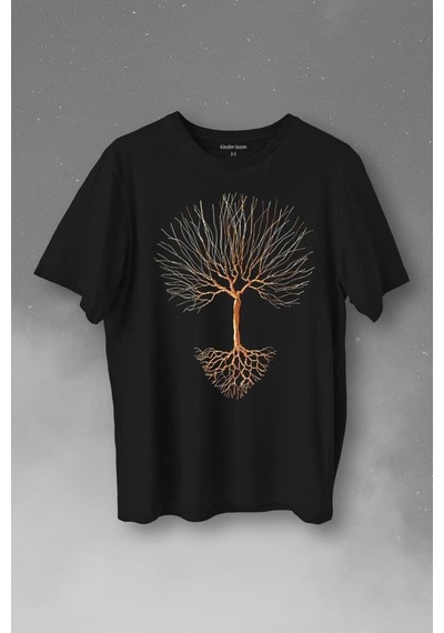 Nature Hayat Ağacı Kuru Ağaç Kökü Baskılı Tişört Unisex T-shirt 001