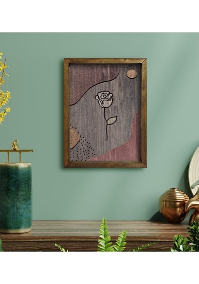 Bk Home Gül Tasarımlı Doğal Masif Ahşap Çerçeveli Tablo 45X65Cm-1 (496633103)