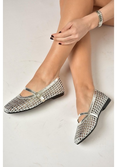 Fox Shoes Y726431709 Gümüş Örgü Görünümlü Kadın Babet Gümüş