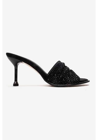 Luvishoes Karına Siyah Siyah Taşlı Kadın İnce Topuklu Terlik Siyah