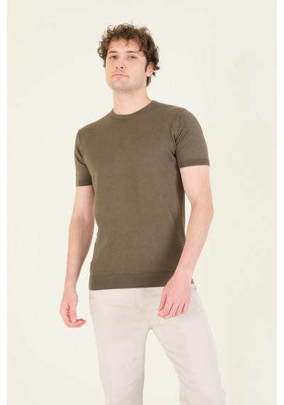 Giyim Dünyası Kadın Sıfır Yaka Merserize T-shirt Haki 001
