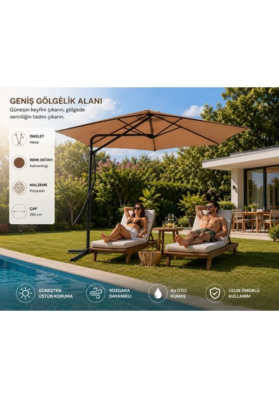 Garden Yandan Kollu Şemsiye Kahverengi