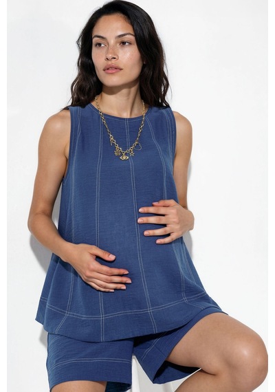 Hiccup Dikiş Detaylı Denim Görünümlü Rahat Kesim İkili Takım Orta Mavi Denim