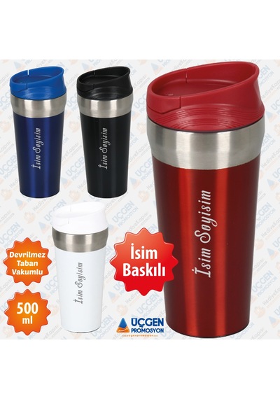 500ml Kişiye Özel Devrilmez Çelik Termos Bardak 3740  Kırmızı