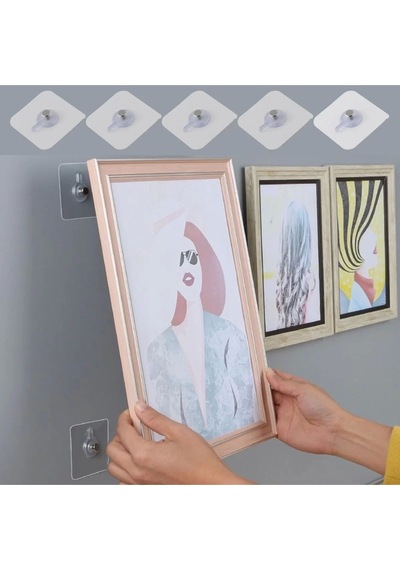 Süper Güçlü Çerçeve Askısı Tırnak Kanca Yapışkanlı Mutfak Banyo Raf Tutucu 5 Adet Metal Metalik Diğer