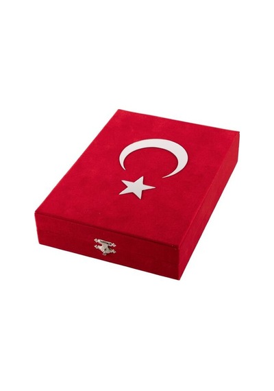 Kadife Kutulu Kuran-ı Kerim Çanta Boy, Ayyıldız, Kırmızı