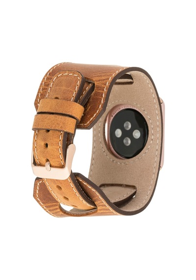 Apple Uyumlu Watch Deri Kordon 42-44-45mm Cuff G19 Taba