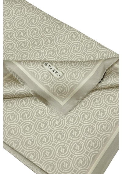 Vakko Twill İpek Şal - Helezon Monogram - Açık Taş Krem